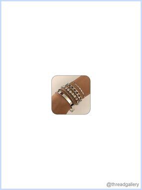 14k Gold Plated Stackable Bangle Bracelet Set Cuban Link Rhinestone Cuff